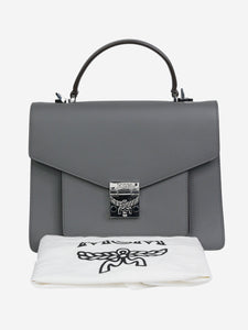 MCM Grey textured leather top-handle bag with silver hardware