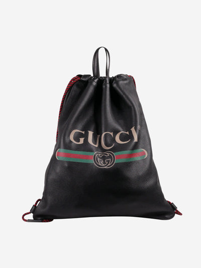 Black leather logo-print drawstring bag Backpacks Gucci 