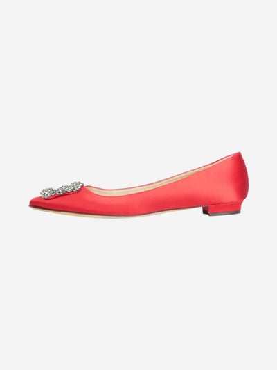 Red Hangisi bejewelled buckle flats with pointed toe - size EU 38.5 Flat Shoes Manolo Blahnik 