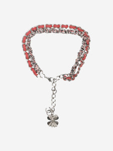 Chanel Pink interwoven chain necklace with clover charm
