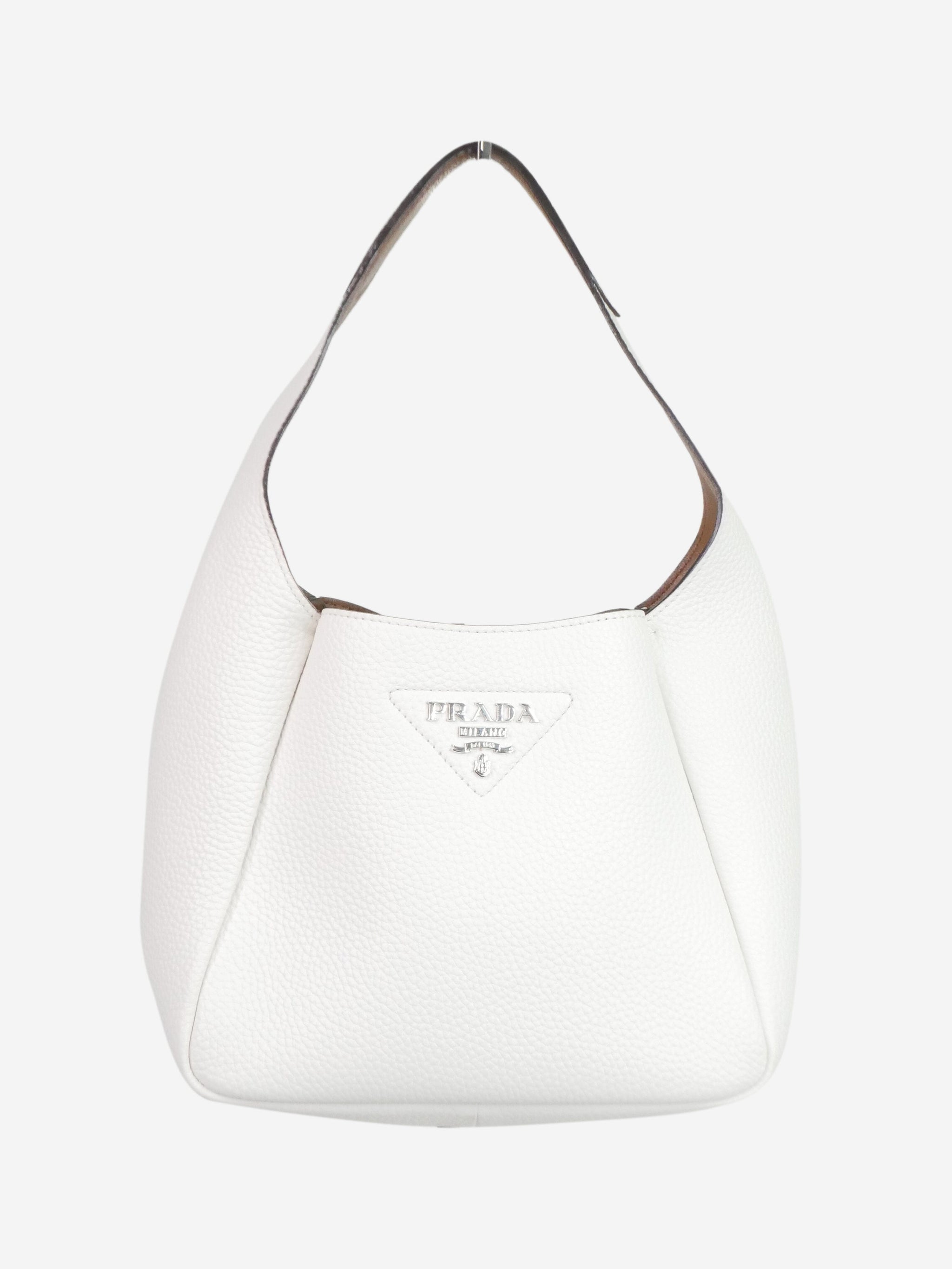 Prada pre owned white 2020 leather logo detail mini tote Sign of