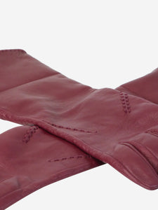 Burberry Burgundy stitch detail leather gloves