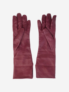 Burberry Burgundy stitch detail leather gloves