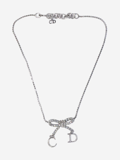 Silver rhinestone embellished CD ribbon necklace Jewellery Christian Dior 