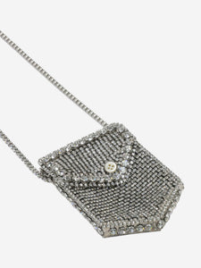 Ermanno Scervino Silver crystal embellished pouch necklace
