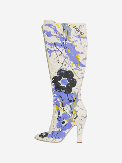 Cream canvas printed knee-high boots - size EU 38 Boots Miu Miu 