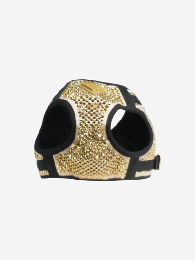 Gold crystal-studded dog harness and woven nylon tape pet leash Jewellery Prada 