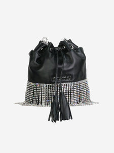 Miu Miu Black crystal-fringed leather bucket bag