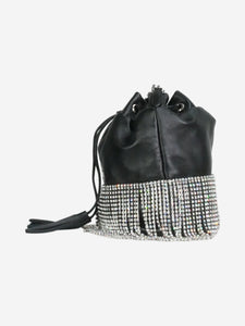 Miu Miu Black crystal-fringed leather bucket bag