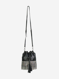 Miu Miu Black crystal-fringed leather bucket bag