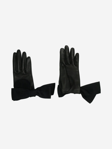 Black leather and silk gloves product image