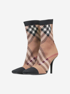 Burberry Brown check knit heeled boots - size EU 37
