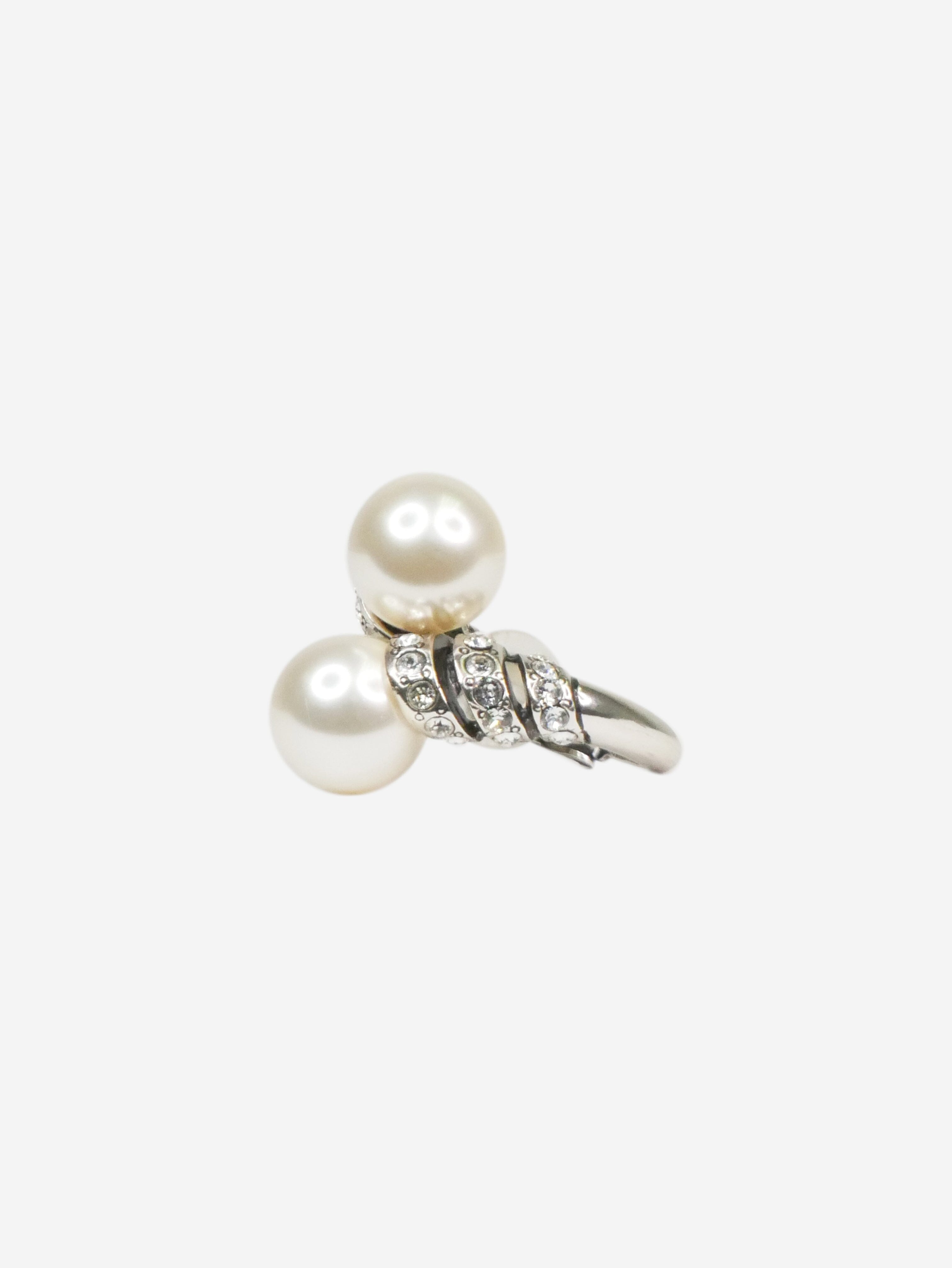 Silver crystal And faux-pearl single clip earring Jewellery Saint Laurent 