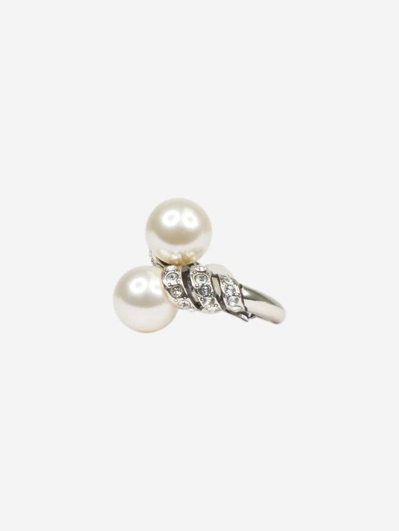 Silver crystal And faux-pearl single clip earring Jewellery Saint Laurent 