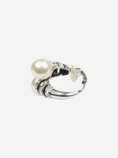 Silver crystal And faux-pearl single clip earring Jewellery Saint Laurent 