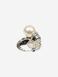 Saint Laurent Silver crystal And faux-pearl single clip earring