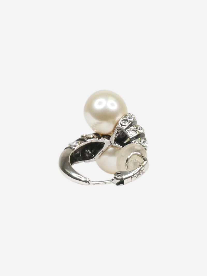 Silver crystal And faux-pearl single clip earring Jewellery Saint Laurent 