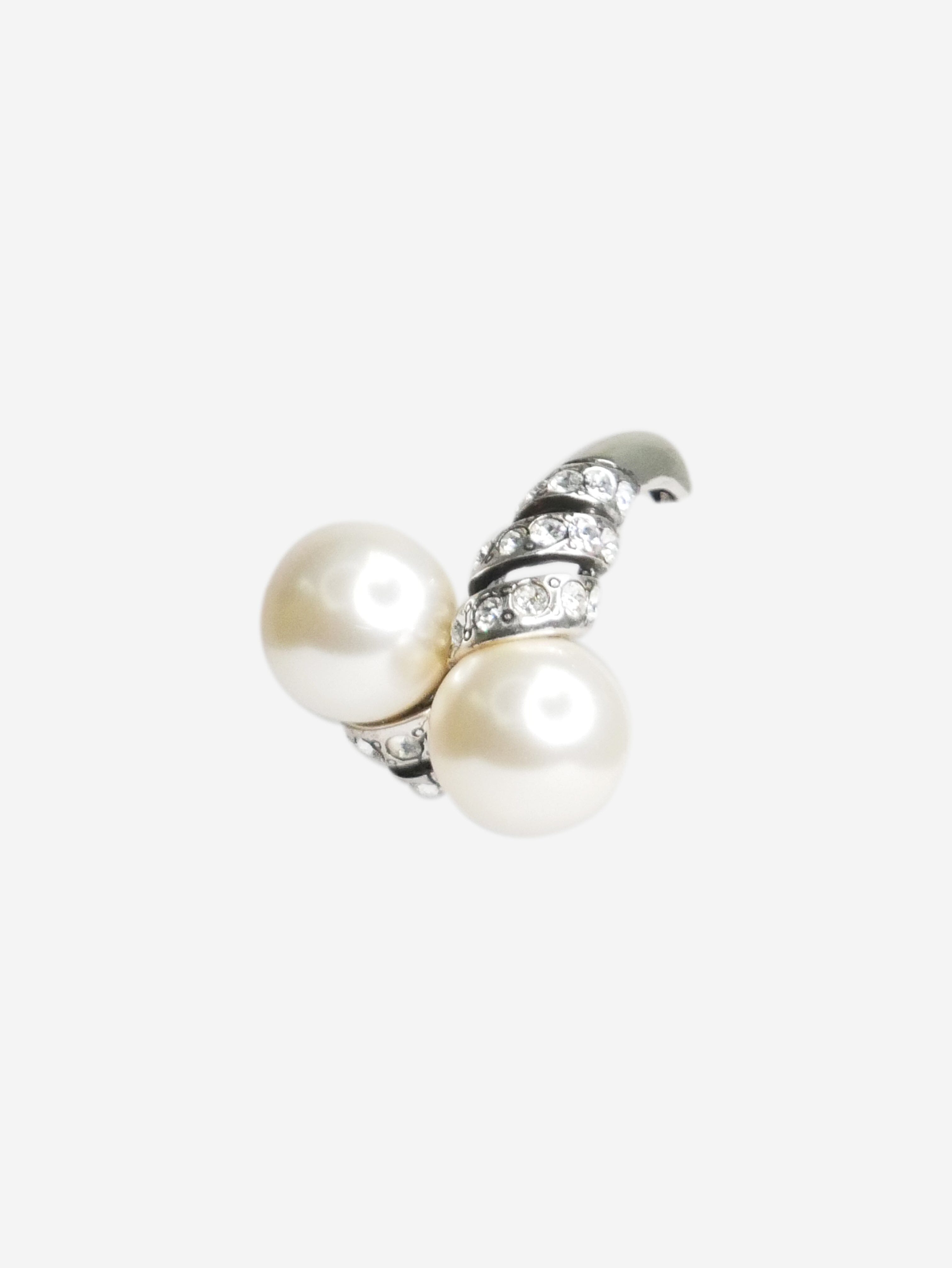 Silver crystal And faux-pearl single clip earring Jewellery Saint Laurent 