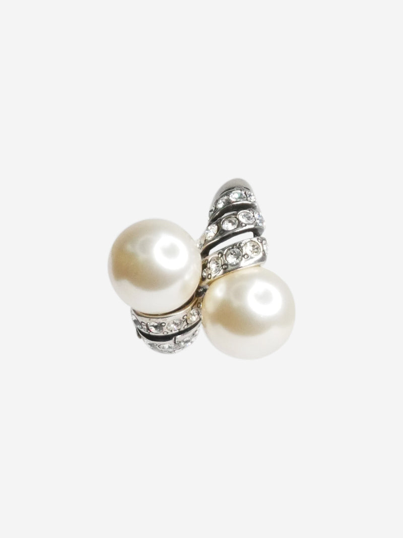 crystal faux pearl single clip earring