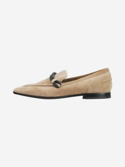 Beige suede square toe with bejewelled buckle detail - size EU 36 Flat Shoes Brunello Cucinelli 