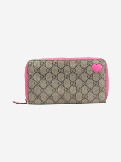 Grey GG supreme canvas zipped wallet with pink trim and heart detail Wallets, Purses & Small Leather Goods Gucci 