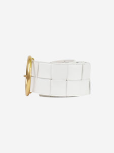 Bottega Veneta White interwoven leather belt with gold hardware buckle