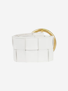 Bottega Veneta White interwoven leather belt with gold hardware buckle