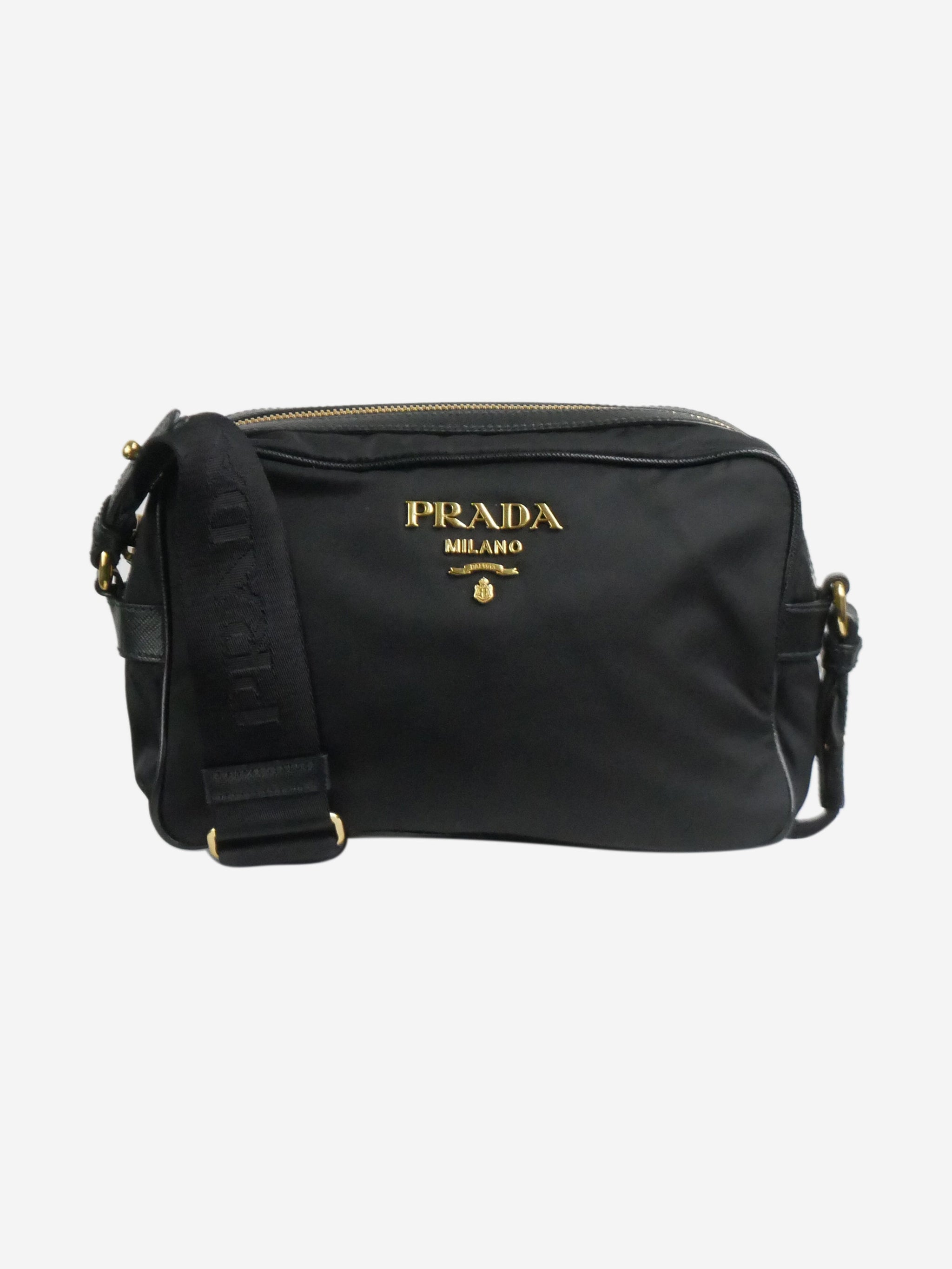 Prada pre owned black Tessuto nylon and leather shoulder bag