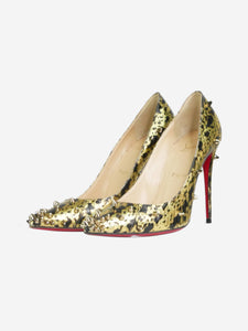 Christian Louboutin Gold studded animal print pointed toe heels - size EU 38.5
