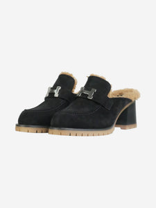 Hermes Black suede and sheepskin-lined mules - size EU 38
