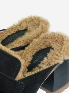 Hermes Black suede and sheepskin-lined mules - size EU 38