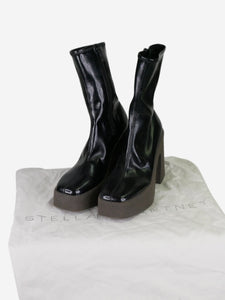 Stella McCartney Black vegetarian patent-leather platform boots - size EU 38