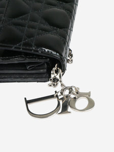 Christian Dior Black 2014 silver hardware patent Lady Dior Wallet On Chain