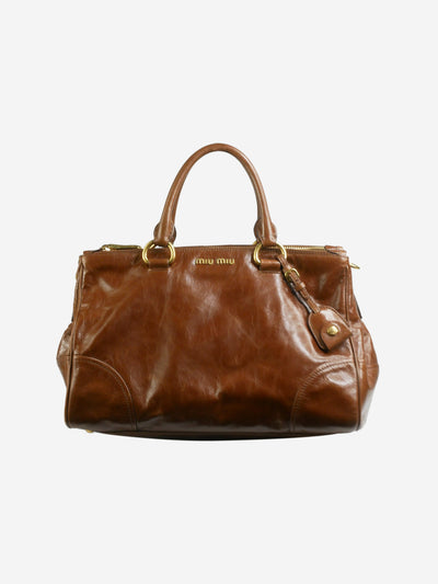 Brown top handle leather bag