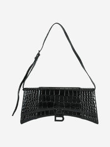 Balenciaga Black Hourglass stretched croc-embossed bag
