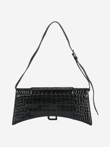 Balenciaga Black Hourglass stretched croc-embossed bag