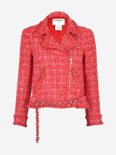 Red tweed biker jacket - size UK 6 Coats & Jackets Chanel 