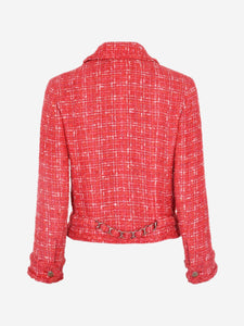 Chanel Red tweed biker jacket - size UK 6