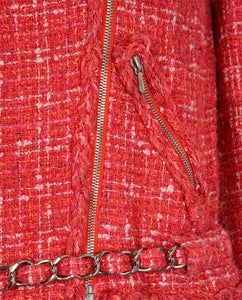 Chanel Red tweed biker jacket - size UK 6