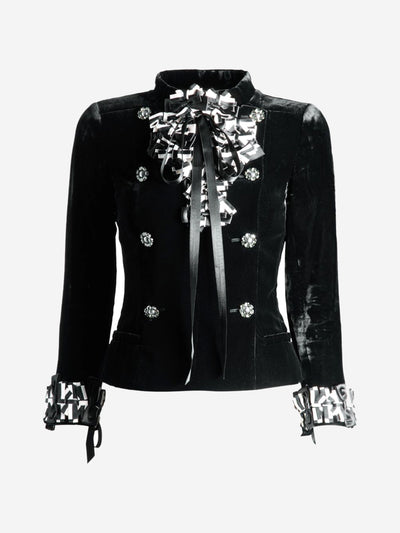 Black velvet bow jacket - size UK 6 Coats & Jackets Chanel 