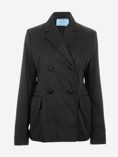 Black double-breasted nylon jacket - size UK 12