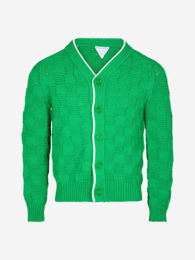 Green check knit cardigan - size S