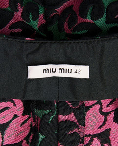 Miu Miu Green and pink floral jacquard trousers - size UK 10