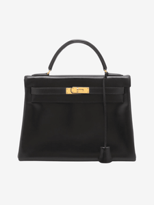 Hermes Black vintage 1993 Kelly 32 bag in Box Calf leather