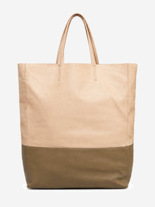 Beige and khaki bicolour leather Vertical Cabas tote bag Tote Bags Celine 