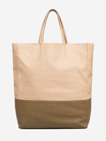 Beige and khaki bicolour leather Vertical Cabas tote bag product image