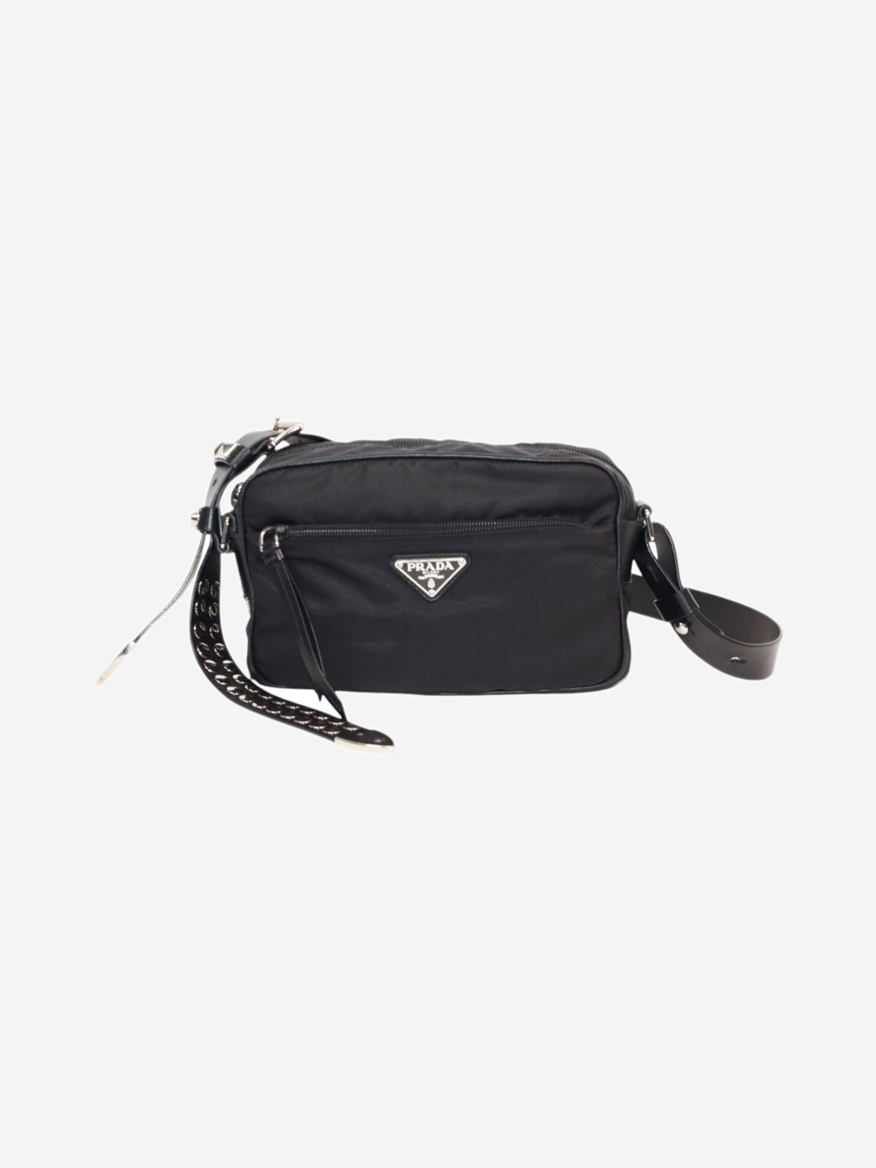 Black nylon crossbody camera bag