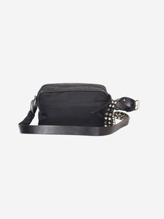 Black nylon crossbody camera bag
