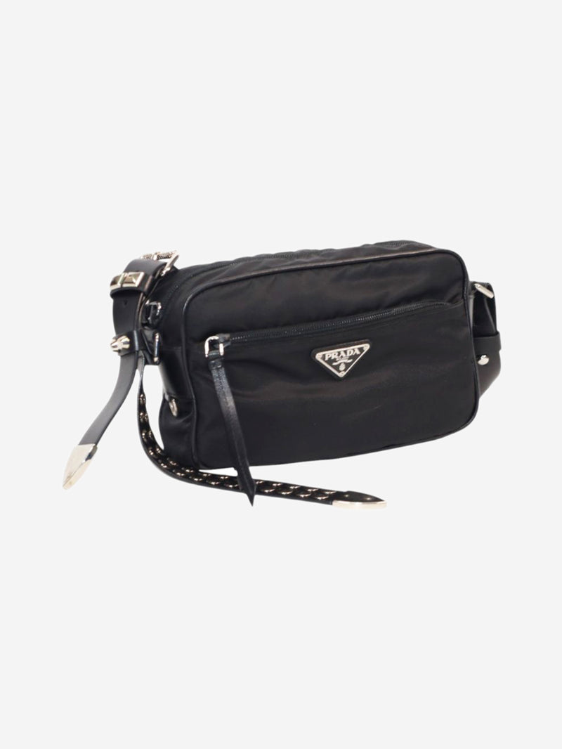 Black nylon crossbody camera bag