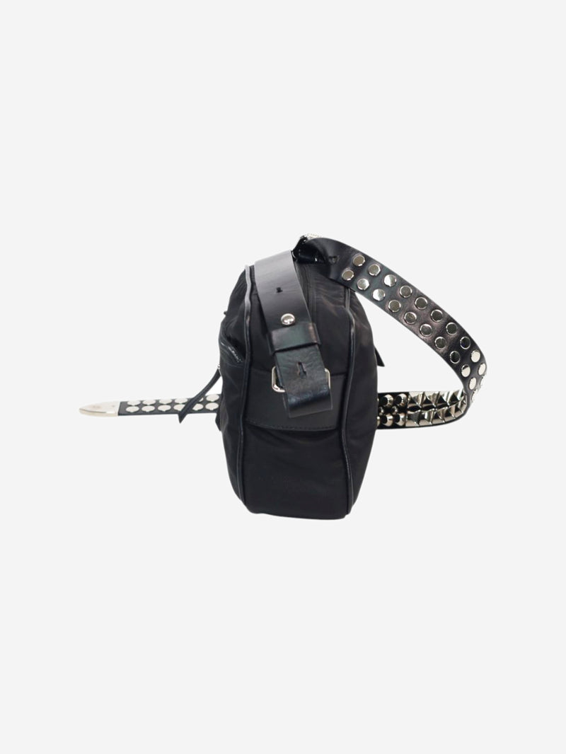 Black nylon crossbody camera bag